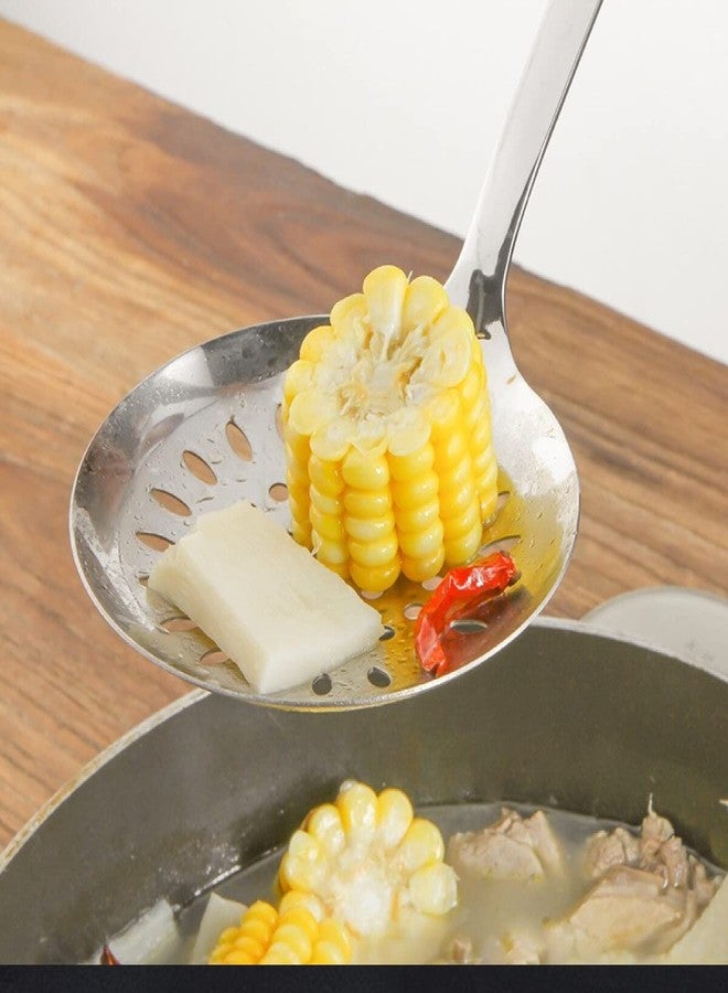 ليونز ملعقة مطبخ من الفولاذ المقاوم للصدأ 304 من ليونز، ملعقة مثقبة بمقبض خشبي طويل، طولها 14 بوصة - Image 3